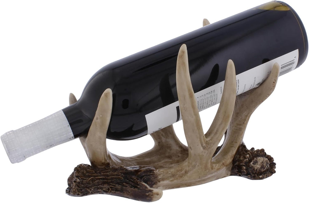 The Bridge Collection Antler Wine Bottle Holder – Rustic Deer Antler Bar and Countertop Decor – Cabin Lodge Wine Display Accent