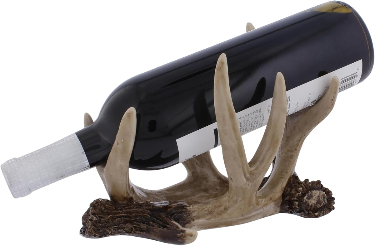 The Bridge Collection Antler Wine Bottle Holder – Rustic Deer Antler Bar and Countertop Decor – Cabin Lodge Wine Display Accent