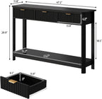 HOKYHOKY Fluted Console Table with Drawers, Modern 47.1" Entryway Table with Storage Shelf, Boho Narrow Skinny Behind Couch Wood Sofa Table for Living Room Hallway Entrance Foyer, Black