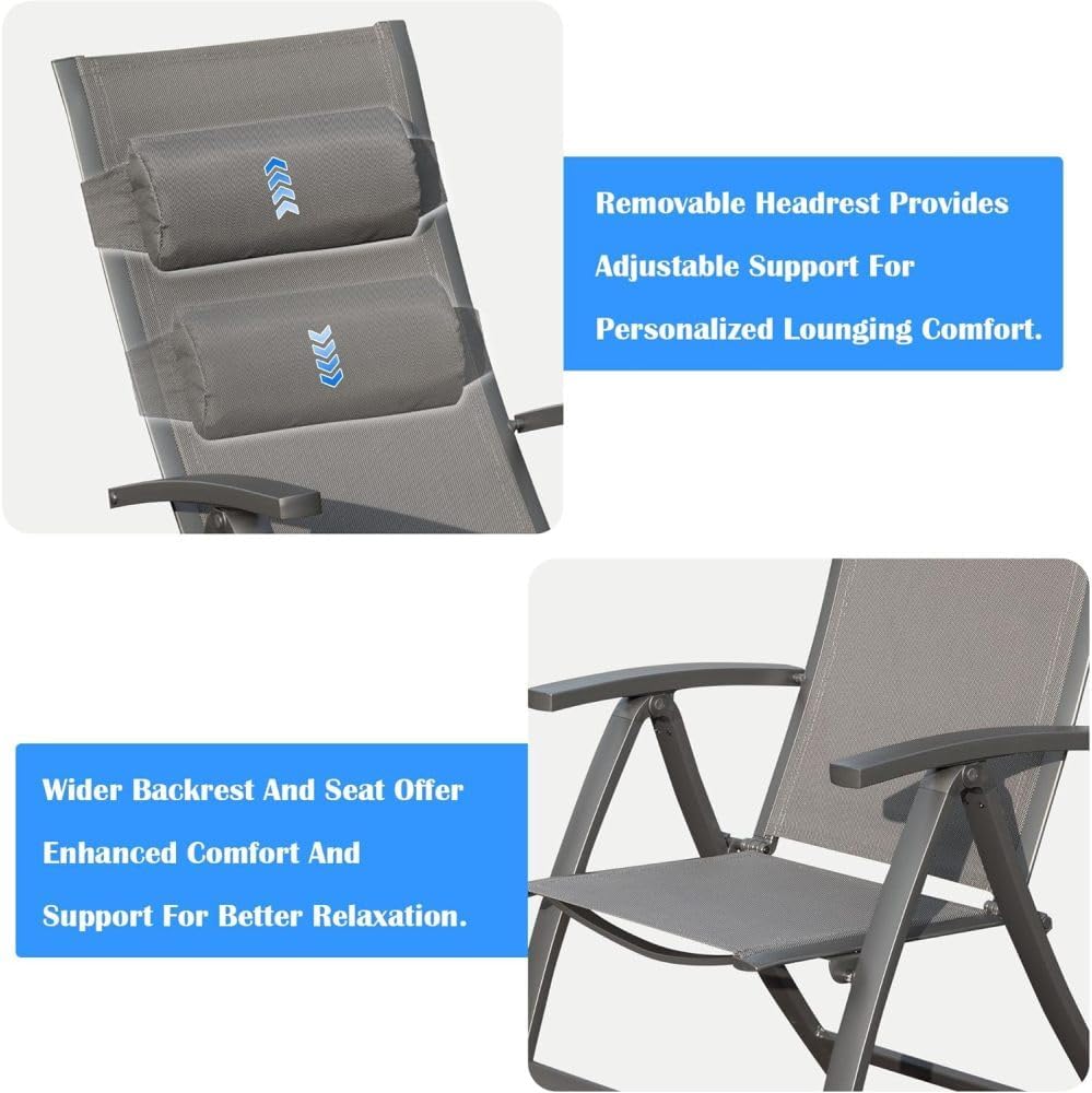 Folding Patio Chair with Textilene Seat and Aluminum Frame for Camping, Beach, Backyard, Tailgating, and Sports Events