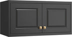 32" Wall Storage Cabinet with 2 Doors & Gold Handle | Black Metal, Hanging Design, for Bathroom, Kitchen, Rust-Resistant, Anti-Tip, Easy Assembly, Hardware Included