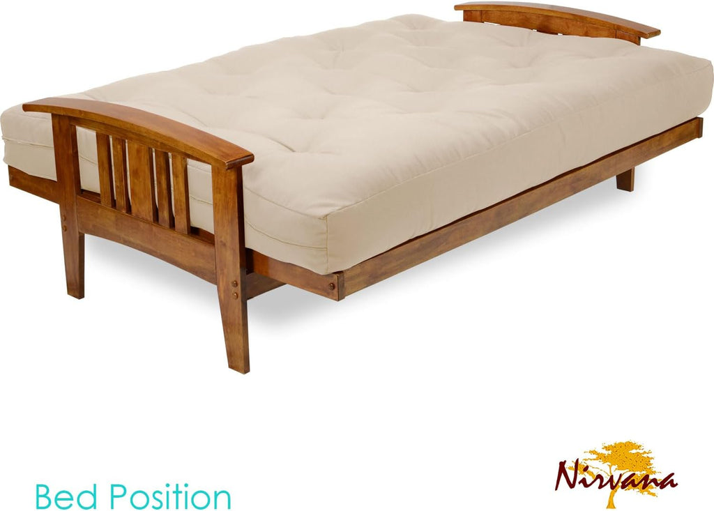 Nirvana Futons Westfield Futon Set - Queen Size, Frame, 8" Mattress, Twill Khaki Cover