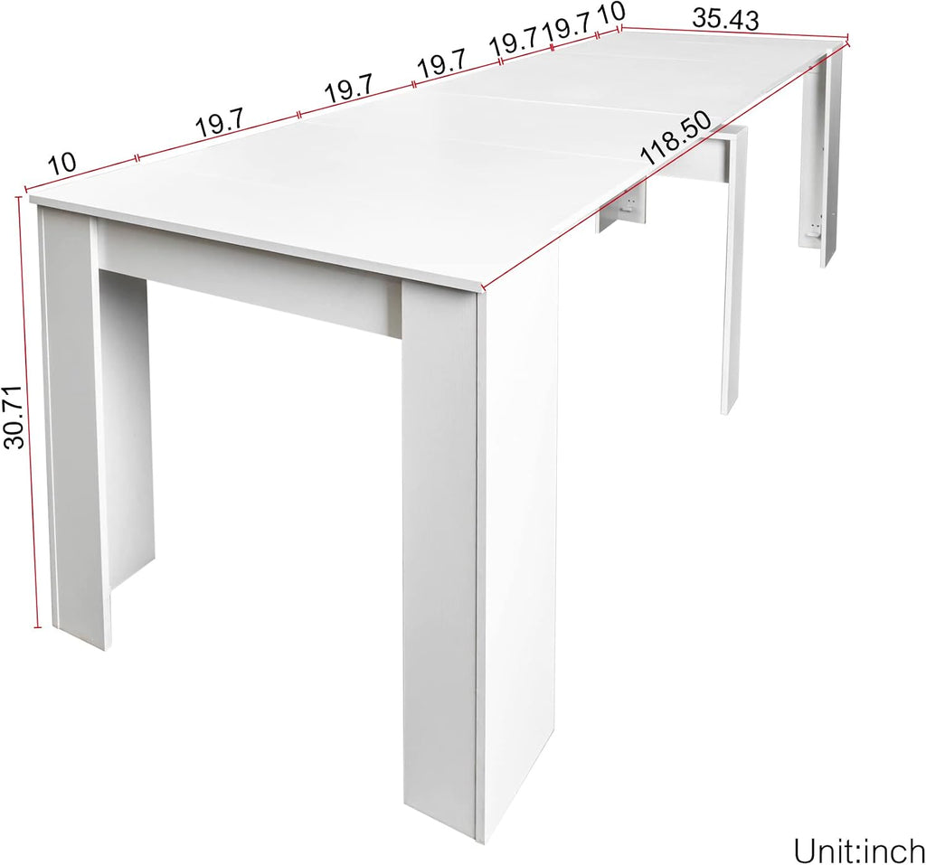 Henf Extendable Console Table with Extension Leaves, White Dining Room Table, 20''-118'' Expandable Dining Table for Living Room, Space Saving Extendable Dining Room Table for 2-12 Person