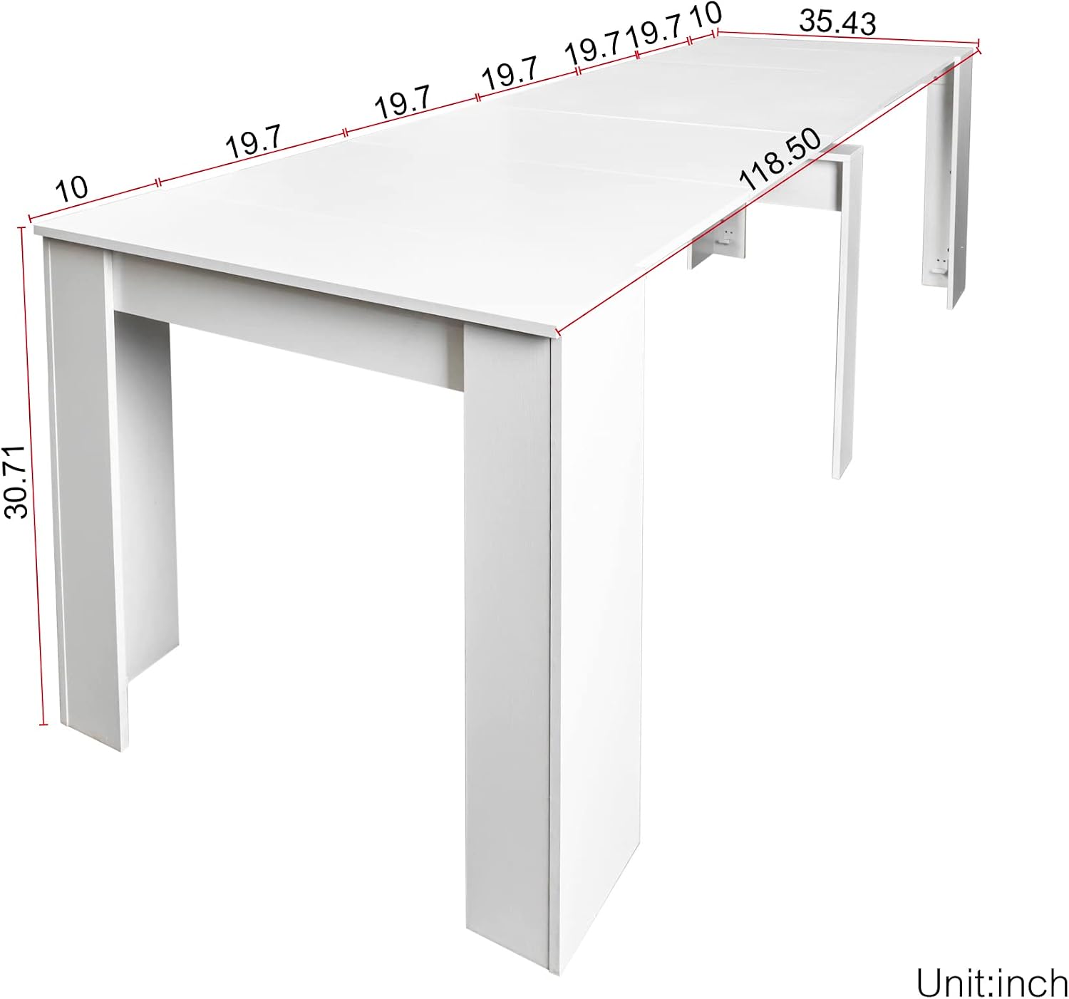 Henf Extendable Console Table with Extension Leaves, White Dining Room Table, 20''-118'' Expandable Dining Table for Living Room, Space Saving Extendable Dining Room Table for 2-12 Person