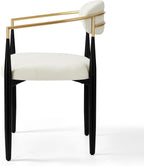 Morden Fort Set of 4 Chenille Upholstered Dining Chairs with Arms,Black Metal Frame with Gold Accent,Padded Kitchen,White
