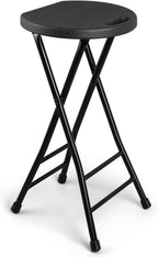 Folding Stool, Black 24 Inch Foldable Bar Stool with Handle | Folding Extra Seat, 500 lbs Capacity, Space-Saving, for Kitchen Island, Counter, Guitar, RV Travel, Camping, Party (1 Pack)
