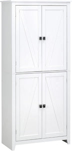 72" Freestanding Four-Door Kitchen Pantry, Storage Cabinet Organizer with Four Tiers and Adjustable Shelves, Ideal for Organized Kitchen Storage