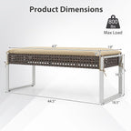 RELAX4LIFE Wicker Outdoor Ottoman Footstool - Rattan Patio Foot Rest for 2 w/Soft Cushion & Metal Frame, Multipurpose Coffee Table, 43’’ Seating Bench, Foot Stool for Garden Porch Backyard (1)
