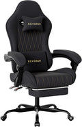 Breathable Fabric Gaming Chair with Footrest, Ergonomic High Back Computer Chair with Gold Diamond Stitching, Height Adjustable Swivel Office Chair with Lumbar Support for Adults,Black