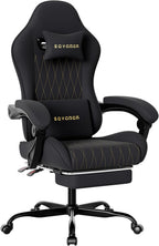 Breathable Fabric Gaming Chair with Footrest, Ergonomic High Back Computer Chair with Gold Diamond Stitching, Height Adjustable Swivel Office Chair with Lumbar Support for Adults,Black