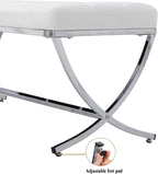 DUOMAY Modern Tufted Ottoman Bench, 45.75" W x 16.5" D x 19.25" H, White | PU Leather Upholstered, Button Tufted, Footrest Stool Vanity Seat, X Metal Legs