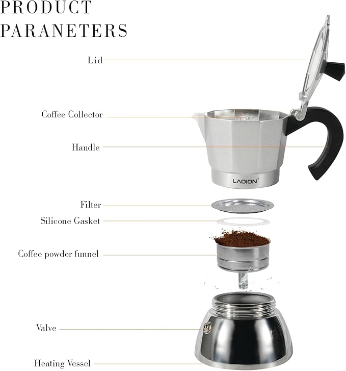Stovetop Espresso Maker, 3Cup Moka Pot, Espresso Machine Compatible with Induction Cooktops, 150ml Stainless Steel & Aluminum Cuban Coffee Maker for Cafetera Cubana, Silver