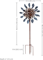 Sunnydaze Whirling Petals Metal Garden Wind Spinner - Spinner Outdoor Decor with 4-Point Step-in Stake - Dual-Wind Motion - 48" H