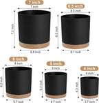 Plant Pots with Drainage Holes and Saucers – 7, 6.5, 6, 5, 4 Inch Plastic Planters for Indoor Outdoor Plants, Modern Matte Finish, Lightweight & Durable（Black）