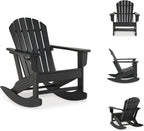 Signature Design by Ashley Sundown Treasure Outdoor Rocking Chair in Black, All-Weather Adirondack Patio Rocker, Durable Weather Resistant HDPE, 250 lb Capacity, 1 Built-In Cup Holder