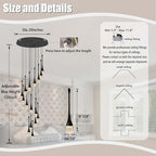 120'' Bubble Crystal Raindrop Chandeliers 16-Lights Black Long Staircase Chandelier Foyer High Ceiling Chandeliers Loft Slante LED Dimmable Ceiling Fixtures