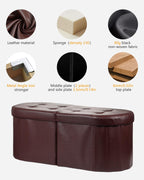 AmasSmile Storage Ottoman Bench, Foot Rest with Partitioned Storage in a Oval Design, Reinforced, End of Bed Storage Bench (Brown(Leather), 34"*13"*13"inch)
