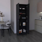 Kitchen Pantry 71" H, 4 Doors, 5 Adjustable Shelves, Laundry, Black