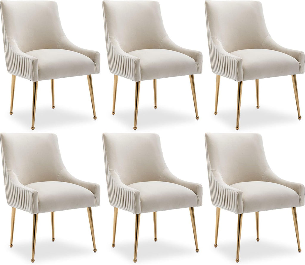 Dining Chairs, Accent Chairs Set of 6, Modern Upholstered Kitchen Dining Room Chairs with Gold Legs, Fabric Tufted Velvet Living Room Chairs for Reception Room Bedroom Guest Room (Beige)