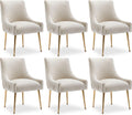 Dining Chairs, Accent Chairs Set of 6, Modern Upholstered Kitchen Dining Room Chairs with Gold Legs, Fabric Tufted Velvet Living Room Chairs for Reception Room Bedroom Guest Room (Beige)