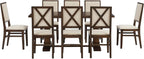 Crosley Furniture Joanna 9-Piece Modern Farmhouse Dining Table Set for 8 with Upholstered Chairs, Dark Oak/Creme