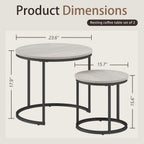 Otterease Nesting Tables Set of 2, Small Round Coffee Table for Living Room | Nesting Coffee Table with Adjustable Non-Slip Feet, Wood Grain Top Nesting Table for Living Room, Bedroom (Wood Grain Grey)