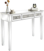 VINGLI Silver Mirrored Vanity Desk, Makeup Vanity Desk, Glass Desk with 3 Drawers, Glass Vanity for Women Girls Bedroom, Makeup Room & Office Writing Desk
