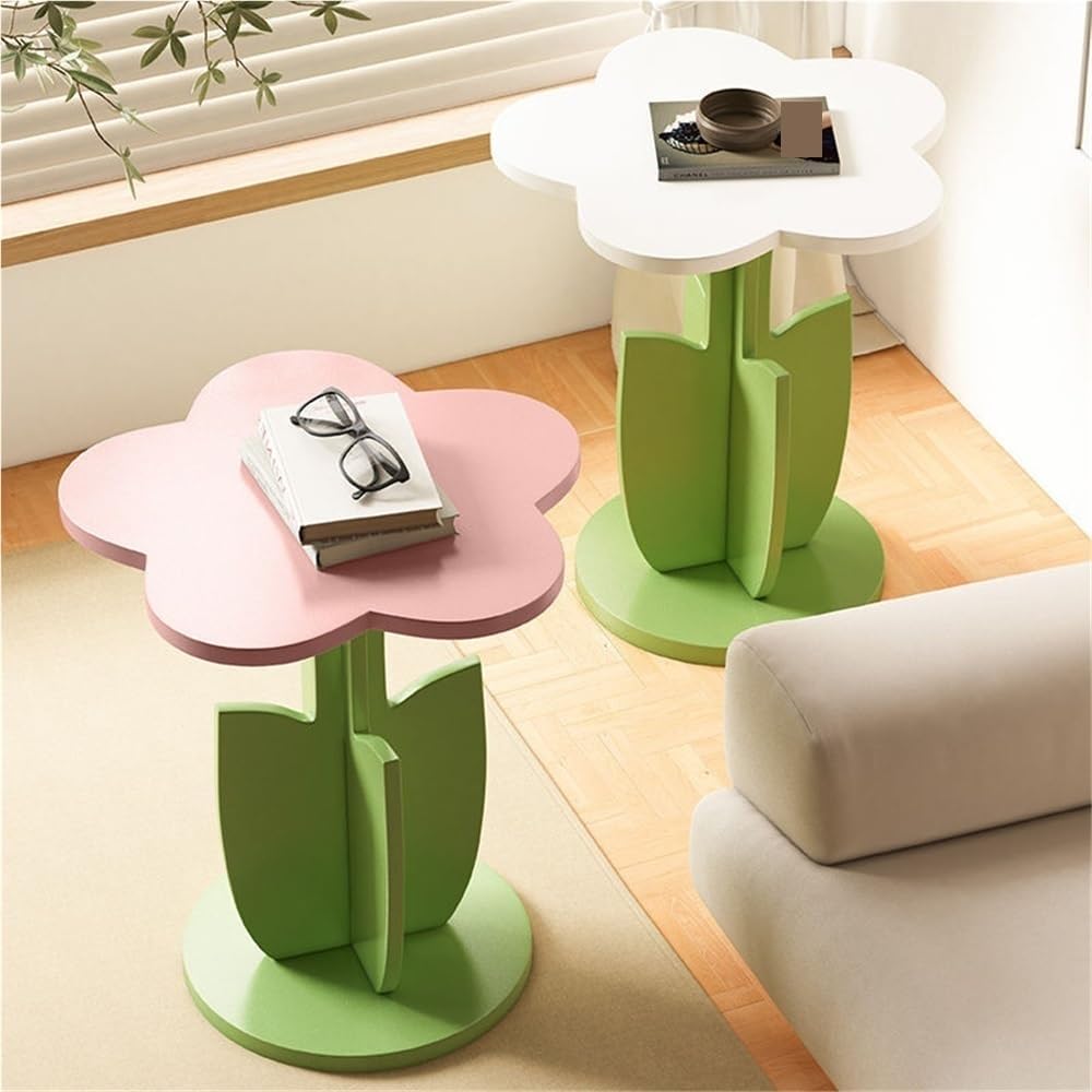 Flower Shape Side Table, Modern Bedside Table, Multifunctional Coffee Table, Cute Storage Table Suitable for Small Indoor Space(Pink)