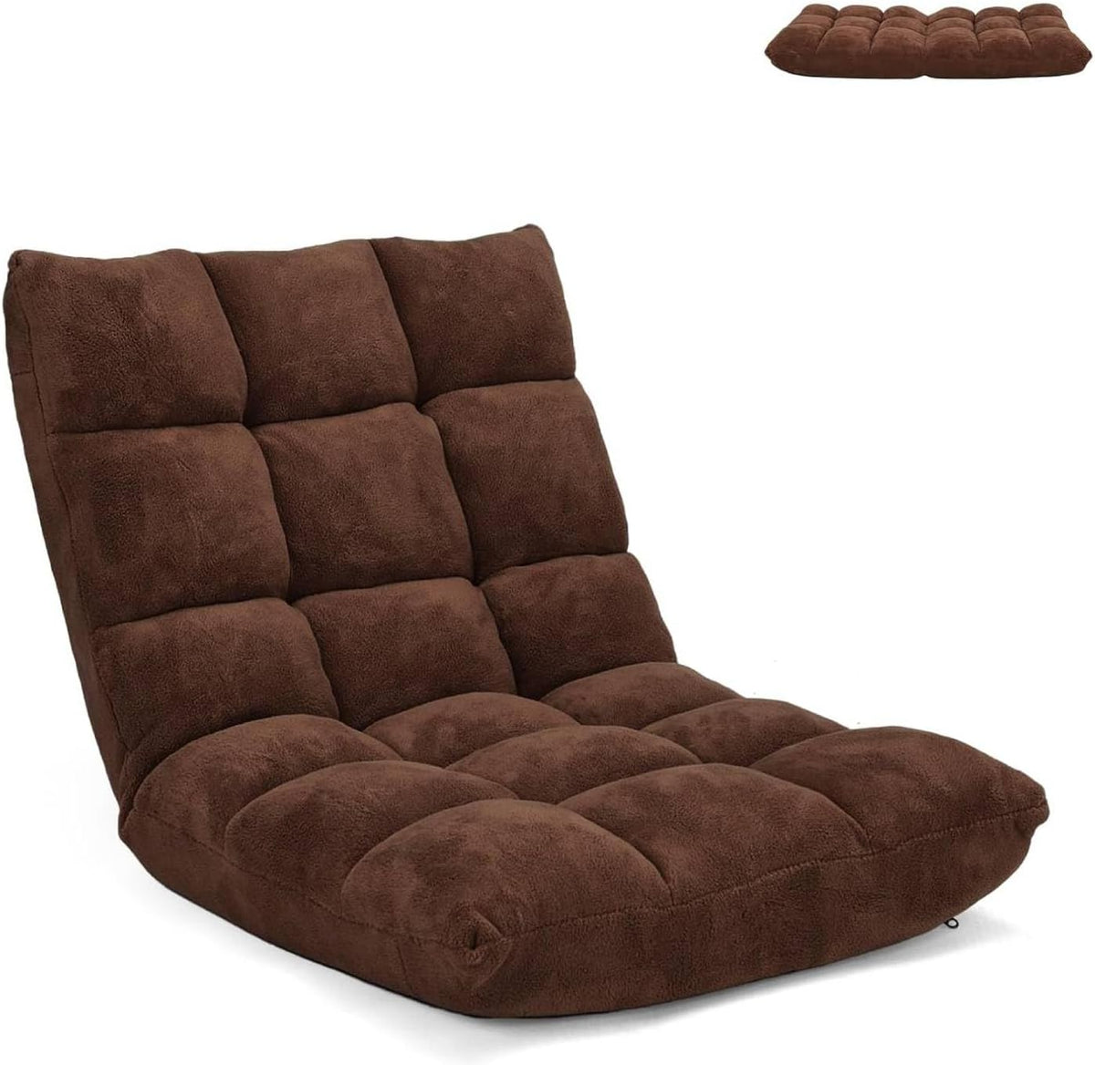 Multigot Folding Floor Chair, 14 Positions Adjustable Lazy Recliner with Back Support, Lazy Lounger Bed for Gaming Reading Resting (Brown)
