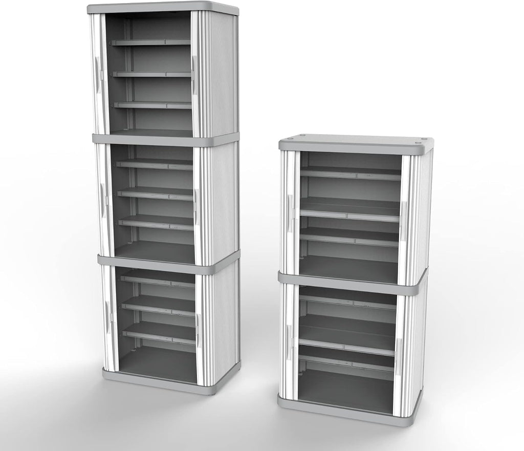 Terry, Rolling Space Cab 2, Indoor and Outdoor 2-Compartment Cabinet with Two Sliding Doors, 2 Adjustable Internal Shelves, Grey, in Recycled Plastic, Dimensions: 59x36x115 cm