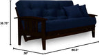 Nirvana Futons Westfield Complete Futon Set - Espresso Finish (Warm Black) – Large Queen Size, Mission Style Wood Futon Frame with Mattress Included (Twill Navy Blue), More Mattress Colors Available