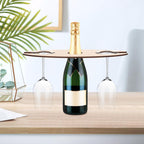 Cabilock Wooden Wine Rack with Glass Holder Compact Wine Display Stand for Home Kitchen Bar Office 8.66X2.75X0.19 Inch
