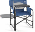 Portal Folding Director Chair with 2-Way Rotating Side Table, Heavy Duty 300 lb Camping Chair with Swivel Tray & Cup Holder, Ergonomic Mesh Back Portable Outdoor Seat for RV, Tailgating & Lawn, Blue