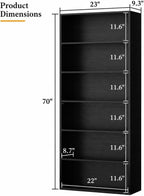 6-Tier Bookshelf, Modern Open Bookcase,6 Shelf Display Storage Shelves Floor Standing, 71 inches Tall Shelves for Home Office, Black