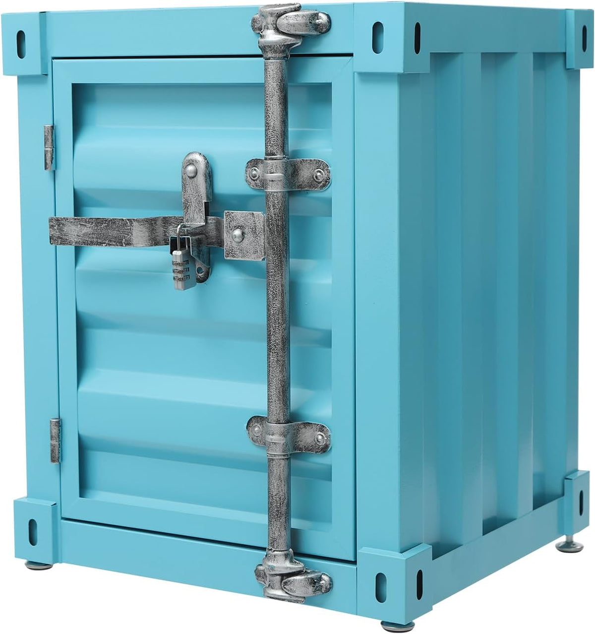 Side Table, Industrial Wind Container Cabinet Iron Bedside Table Vintage Container Design Cabinet with Combination Lock for Bedroom, Living Room, Garage, Bar (Blue)