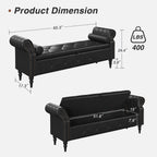 FiveWillowise 65" End of Bed Bench with Storage Ottoman,Black | Faux Leather Upholstered Storage Bench with Rolled Arms and Nailhead Trim for King Size Bed,Bedroom,Entryway,Living room