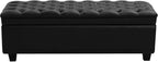 WUTUTUEE 50" Faux Leather Storage Ottoman Bench, End of Bed Upholstered Rectangle Storage Ottoman Tufted Living Room Bedroom Bench with Safety Hinge, Solid Wood Legs, Loads 500 lb(Black)