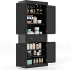 Giantex Pantry Organizers and Storage, 72" Tall Kitchen Cabinet with 2-Door Cabinets & Drawer, Buffet Sideboard w/Adjustable Shelves, Wooden Freestanding Cupboard for Dining Room Living Room (Black)