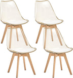 Dining Chairs Set of 4, Acrylic Mid Century Chairs, Light Brown | Clear Acrylic Backrest With Soft Padded Seat, Sturdy Wooden Legs. Ideal For Kitchen And Living Room