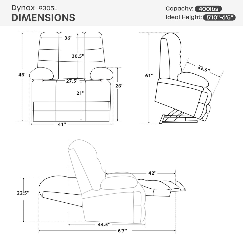 DYNOX Oversized 400 lbs Power Lift Recliner Chair for Big and Tall Seniors, Dual Motor Lay Flat Lift Chair with Extended Footrest, Heat & Massage, Genuine Leather, Dark Blue, 9305L