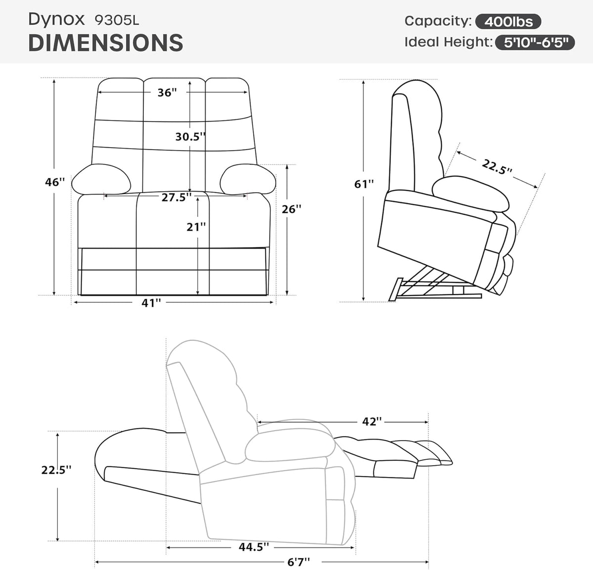 DYNOX Oversized 400 lbs Power Lift Recliner Chair for Big and Tall Seniors, Dual Motor Lay Flat Lift Chair with Extended Footrest, Heat & Massage, Genuine Leather, Dark Blue, 9305L