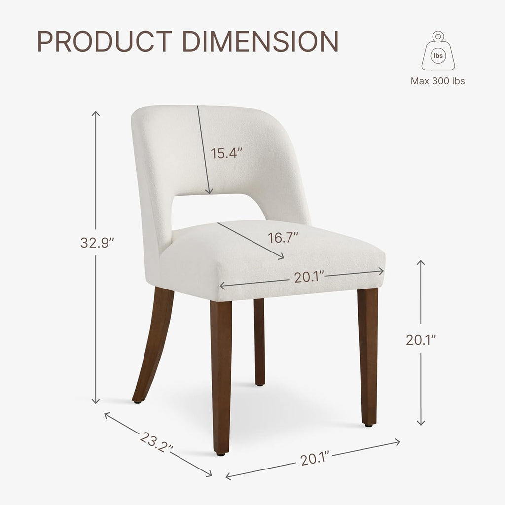 KISLOT Upholstered Dining Chairs Set of 2, Modern Armless Kitchen Chairs with Solid Wood Legs, Boucle Fabric, Sturdy Spring Structure, Comfortable Padded Dining Room Chairs, Cream