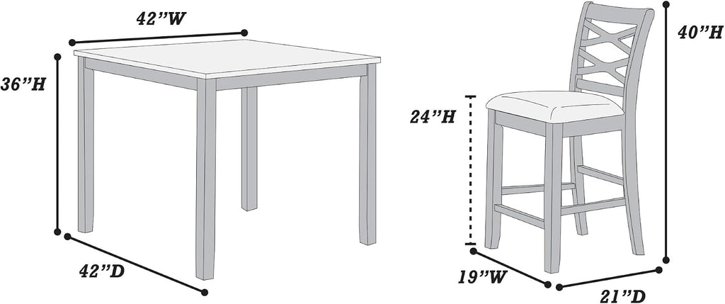5-Piece Counter Height Table Set with Charcoal, MDF, Rubber Wood | Charcoal finish with modern design for contemporary and transitional interiors