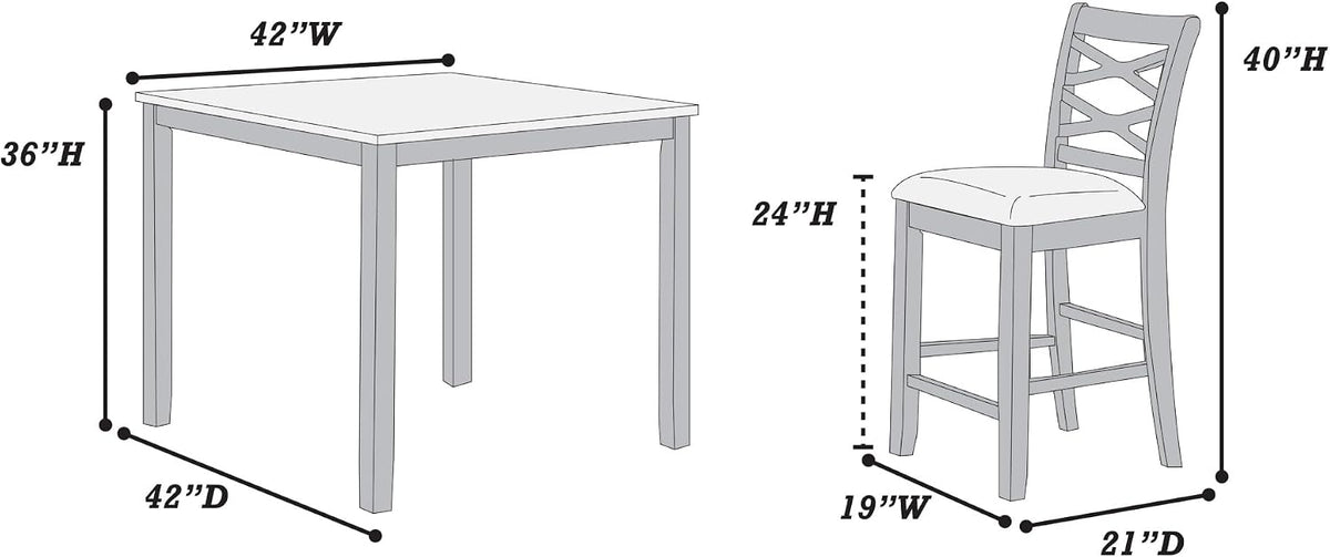 5-Piece Counter Height Table Set with Charcoal, MDF, Rubber Wood | Charcoal finish with modern design for contemporary and transitional interiors