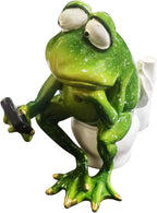 Funny Frog Sitting on Toilet, Green Frog Texting Toilet Decoration, Personalized Animal Resin Craft for Home, Office, Bathroom, Garden, Outdoor Gift