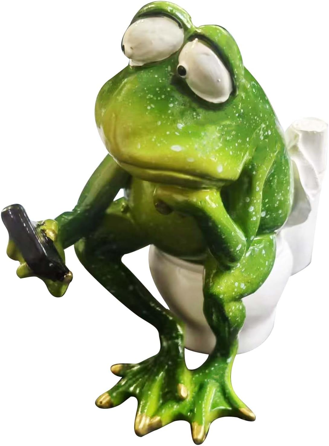 Funny Frog Sitting on Toilet, Green Frog Texting Toilet Decoration, Personalized Animal Resin Craft for Home, Office, Bathroom, Garden, Outdoor Gift