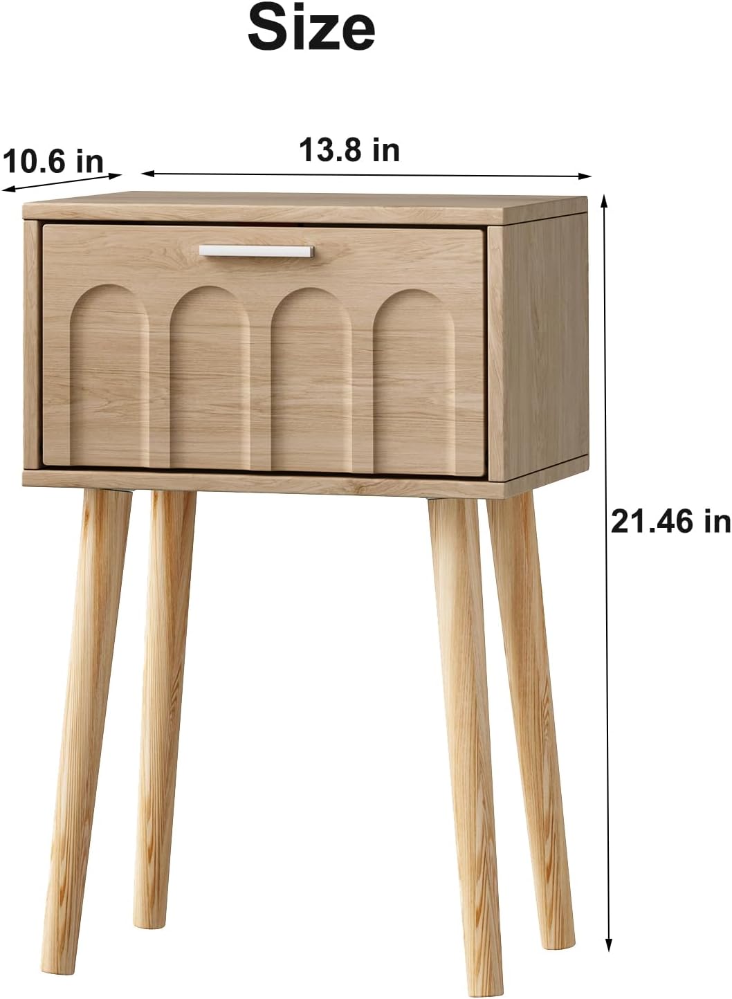 LAATOOREE Nightstand Set of 2, Small Bed Side Table with Arch Door, Mid-Century End Table with Wood Legs for Bedroom, Small Space (Natural)