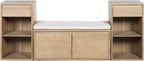 Merax Shoe Storage Bench with Cushion & Flip Compartments, All-in-One Entryway Bench with Drawers and Open Shelves, Solid Wood Storage Bench for Mudroom Hallway Living Room, Rustic Brown
