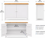 From the Tree Furniture 44" Wide White & Pine Top Solid Pine Shaker Sideboard Buffet Cabinet — 2 Doors Adjustable Shelf — No Drawer · Anti-Tip Included — Two-Tone Farmhouse Finish