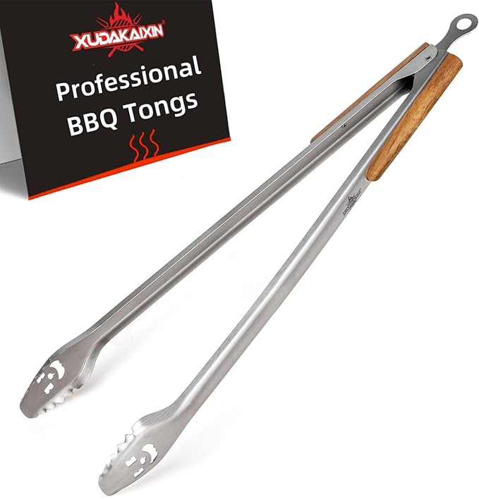Fire Pit Tongs 32-inch Super Long for Loading Wood,BBQ with Extended Luxurious Acacia Handle for Fire Pits, Fire Rings,Campfires, and Fireplaces, Outdoor or Indoor ﻿